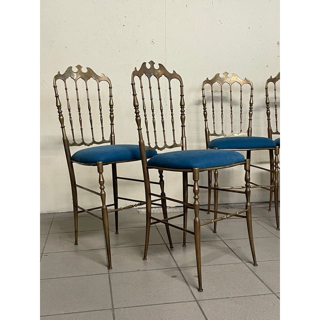 Blue Chiavarine Chairs in Brass and Fabric, 1950s, Set of 6 For Sale - Image 8 of 18