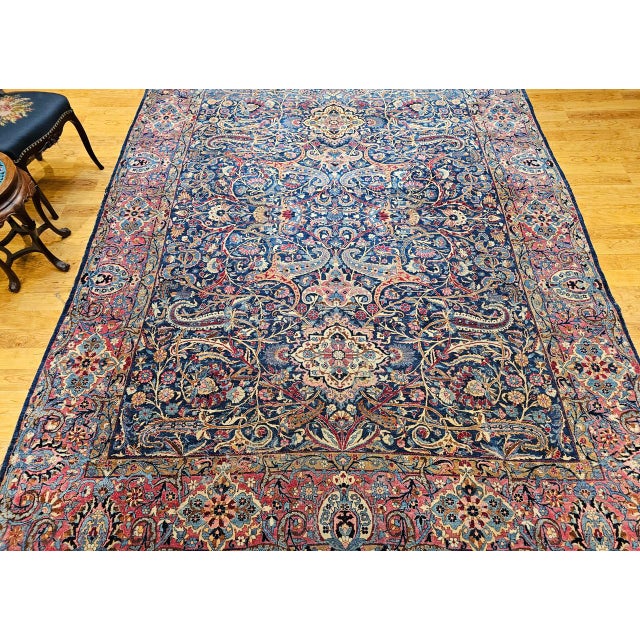 Vintage Persian Yazd Rug, Hand-Knotted Wool, Allover Floral Pattern, Navy & Red, 9x12 For Sale - Image 11 of 18