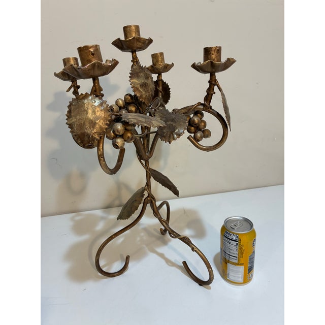 Late 20th Century Hand Forged Wrought Iron Grapevine Five-Light Candelabra, 19” For Sale - Image 5 of 7