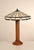 High Quality Stickley Mission Collection Table Lamp Featuring A Solid Wood Base With Octagonal Form And A Geometric Leaded...