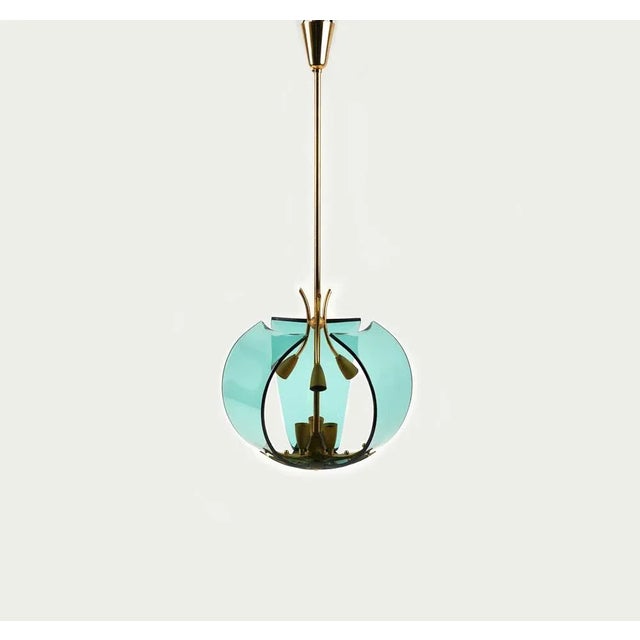 Mid-Century Italian Pendant Lamp in Brass and Glass by Fontana Arte, 1950s For Sale - Image 4 of 11