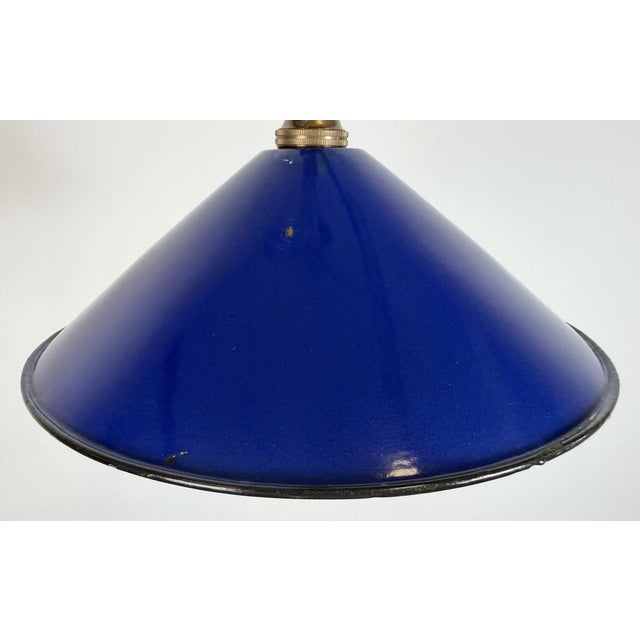 Industrial Cobalt Blue Enamel Factory Pendant Lamp, 1950s For Sale - Image 4 of 16