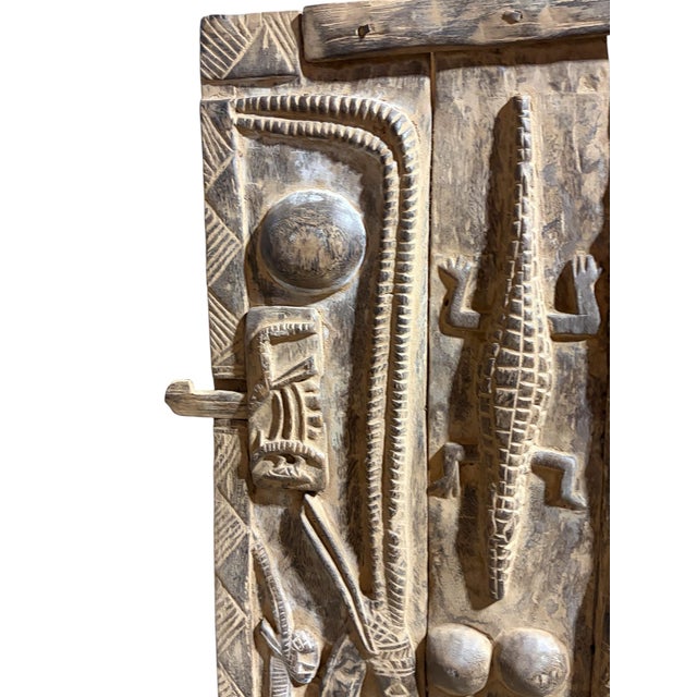 Wood Vintage Dogon Granary Door With Chiwaras /Crocodiles Mali African 49.5" H For Sale - Image 7 of 11