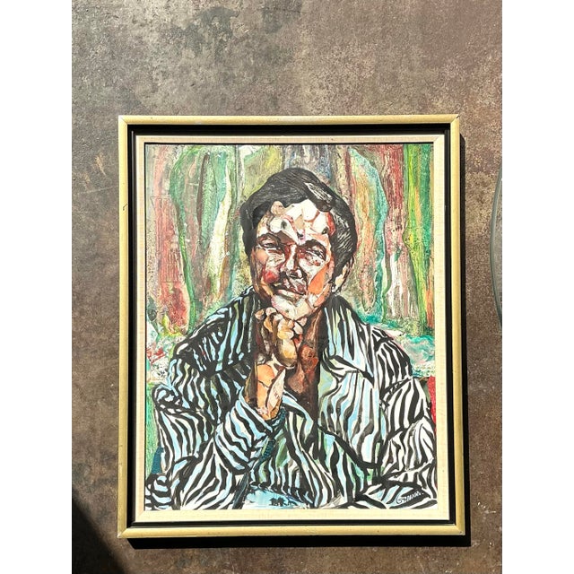 Vintage Original Oil Portrait on Canvas For Sale - Image 10 of 12
