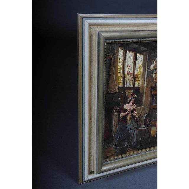 Lady at the Spinning Wheel, 20th Century, Oil on Canvas, Framed For Sale - Image 14 of 18