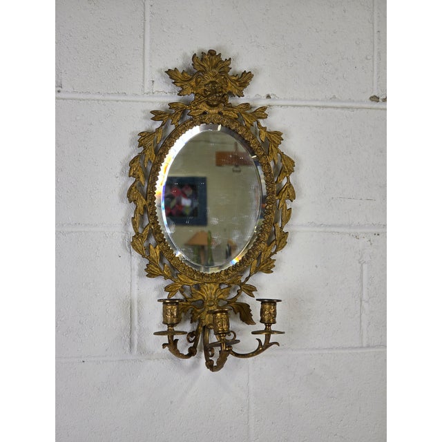 Polished Brass Lion Head 3 Arm Candelabra With Mirror For Sale In Richmond - Image 6 of 6