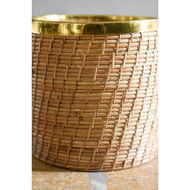 Wicker and Brass Vase Holder, 1980s For Sale - Image 3 of 5
