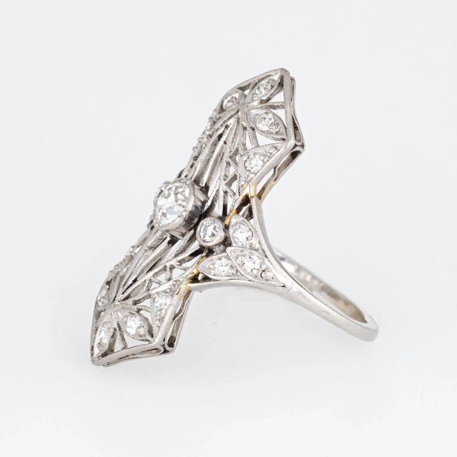 Antique Edwardian Diamond Ring Platinum Flower Design Vintage Plaque Jewellery 5 size 5 For Sale - Image 4 of 6