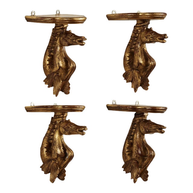 Group of Four Antique Italian Seahorse Wall Brackets For Sale