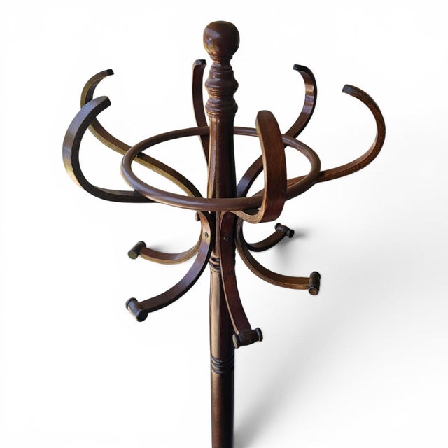 Vintage Bentwood Coat & Hat Rack, Hall Tree Thonet Style With Umbrella Ring For Sale - Image 10 of 13