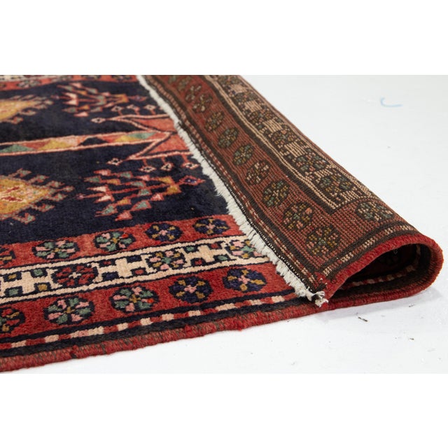 Handmade Vintage Tribal Designed Wool Rug in Dark Blue Color For Sale - Image 4 of 10