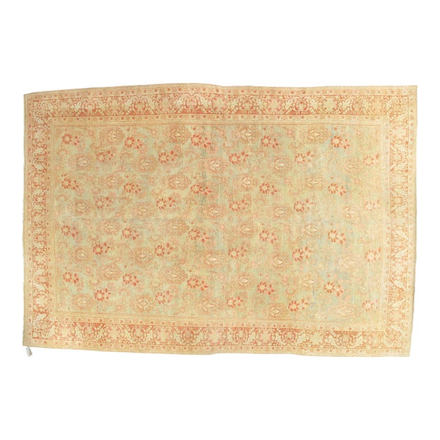 Early 20th Century Light Blue and Coral Antique Mahal Rug, Handmade Oriental Rug, 8'9"x12'11" For Sale