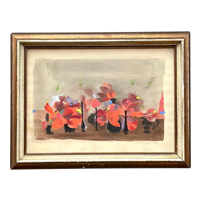 Vintage Boho 1963 Still Life Oil on Paper For Sale