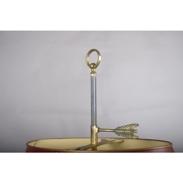 French Bouillotte Two-Light Table Lamp in Brass with Red Tôle Shade, 1930s For Sale - Image 4 of 13