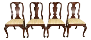 Henkel Harris Queen Anne Solid Mahogany Dining Chairs, Set of Four