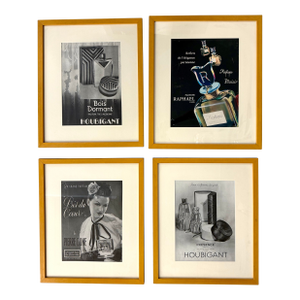 Set of 4 Vintage French Paris Perfume Ads Advertisements Framed