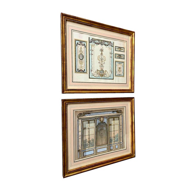 Offered is a set of 2 hand colored French School architectural engravings, "Appartements Privés de S.M. l'Impératrice au...