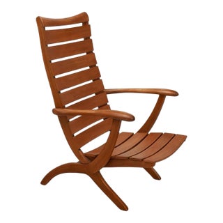 Vintage Mid-Century Modern Triconfort Hardwood Slat Reclining Lounge Chair For Sale