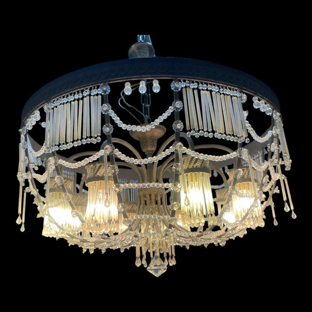 Large Vintage Italian Bronze and Murano Glass Rod Pendant Light, 1940s For Sale - Image 3 of 15