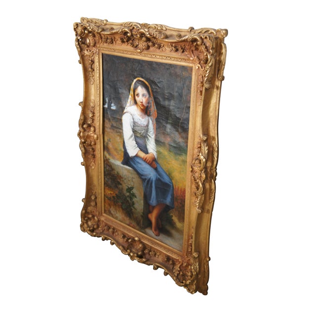 After William Adolphe Bouguereau (French/Italian 1825 - 1905) 20th C. oil on craquelure canvas based on his painting...