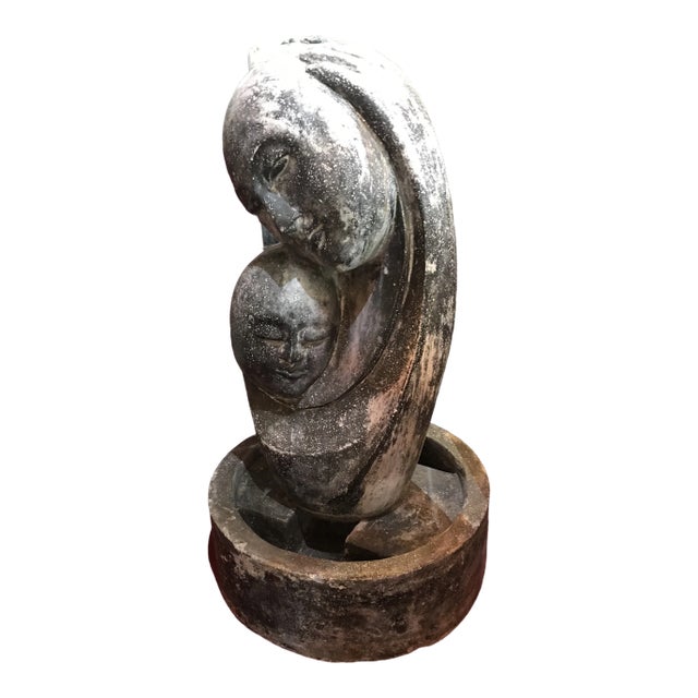 Concrete Mother & Child Sculptural Fountain For Sale