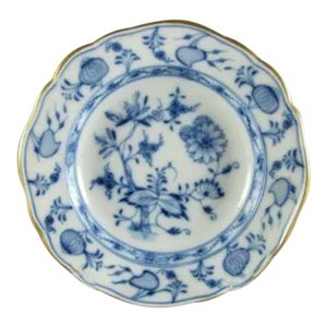 Antique German Meissen Oven and Porcelain Manufactory (Carl Teichert) Blue Onion Gold Trim Bread Plate or Fruit Bowl