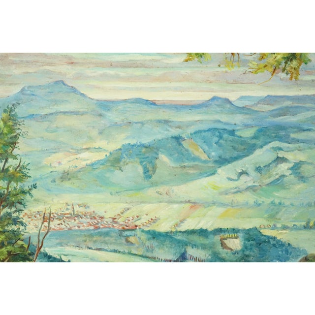 Hans Lang, Post-Impressionist City and Mountains, 1957, Oil Painting on Masonite For Sale - Image 8 of 18