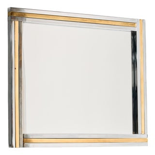 Brass and Chrome Framed Mirror, 1970s For Sale