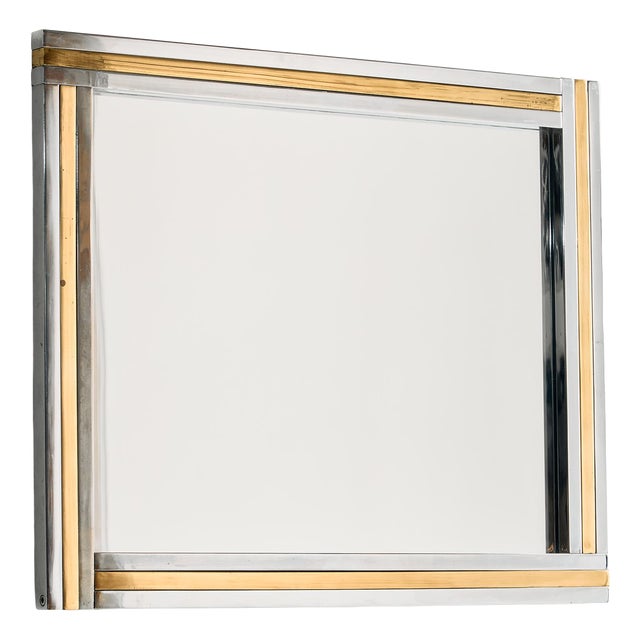 Brass and Chrome Framed Mirror, 1970s For Sale