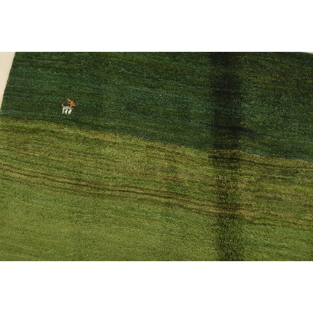 Gabbeh Rug 5’1” X 6’6” Green Wool Vintage Tribal Hand-Knotted Carpet For Sale In Philadelphia - Image 6 of 13