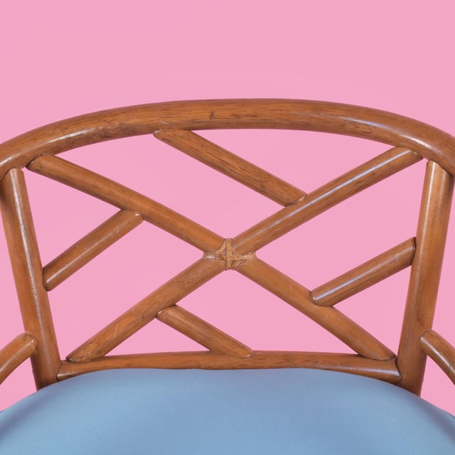 Mid 20th Century Pair of Rattan Fretwork Low Stools For Sale - Image 5 of 5