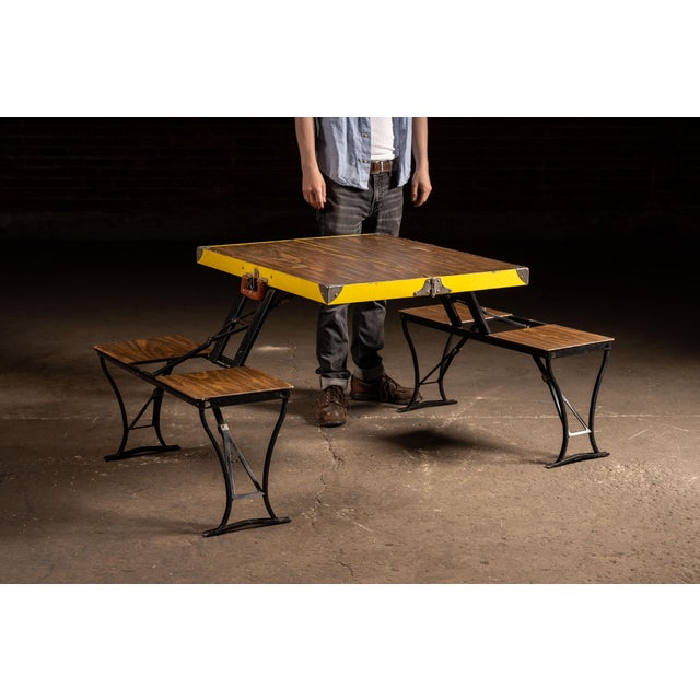 c. 1930s/1940s; Milwaukee Stamping Co. - Milwaukee, WI Portable folding picnic table and integrated chair set marketed as...
