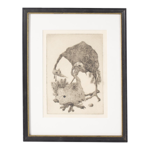 1940s Abstract Etching of Birds by Gerald G. Boyce
