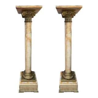 Pair of 19th Century French Neoclassical Style Marble and Bronze Pedestals For Sale