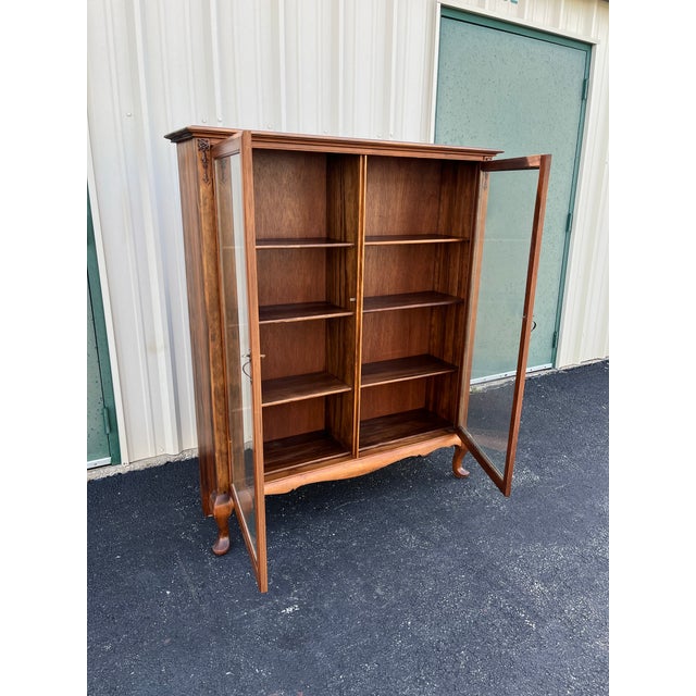 Wood Antique Cherry Queen Anne Double Door Bookcase For Sale - Image 7 of 12