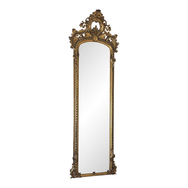 Late 19th Century Large Victorian Gilt Pier Mirror With Marble Base For Sale