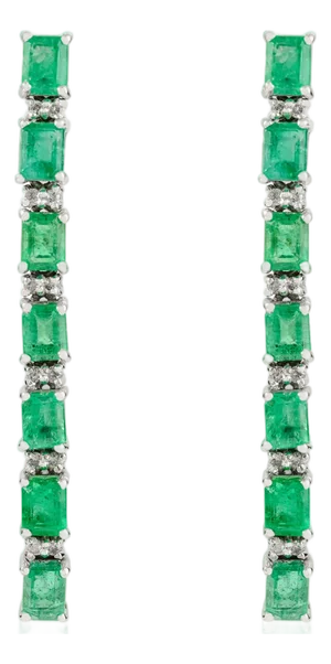 Natural Octagon Cut 4.07 Ct Emerald Dangle Earrings in Solid 14k Gold- A Pair