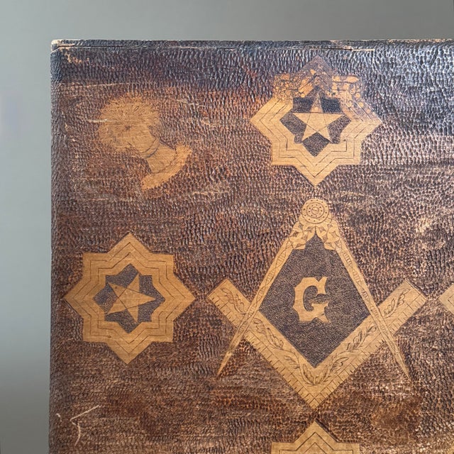 Antique Monumental Hand Carved Folk Art Masonic Stippled Box For Sale - Image 9 of 12