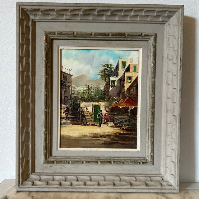 Mid 20th Century Figurative Painting in Grey Washed Carved Wood Frame For Sale - Image 11 of 11