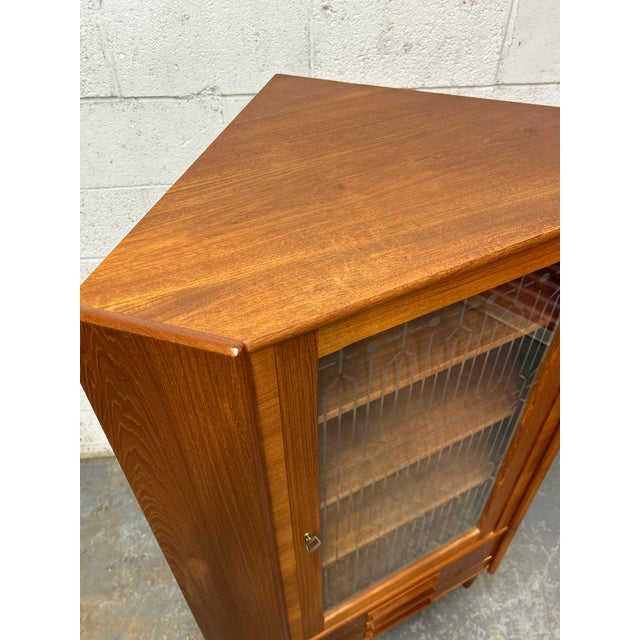 Brown 1960s Danish Mid Century Modern Teak Etched Glass Door Corner Cabinet Dry Bar For Sale - Image 8 of 9
