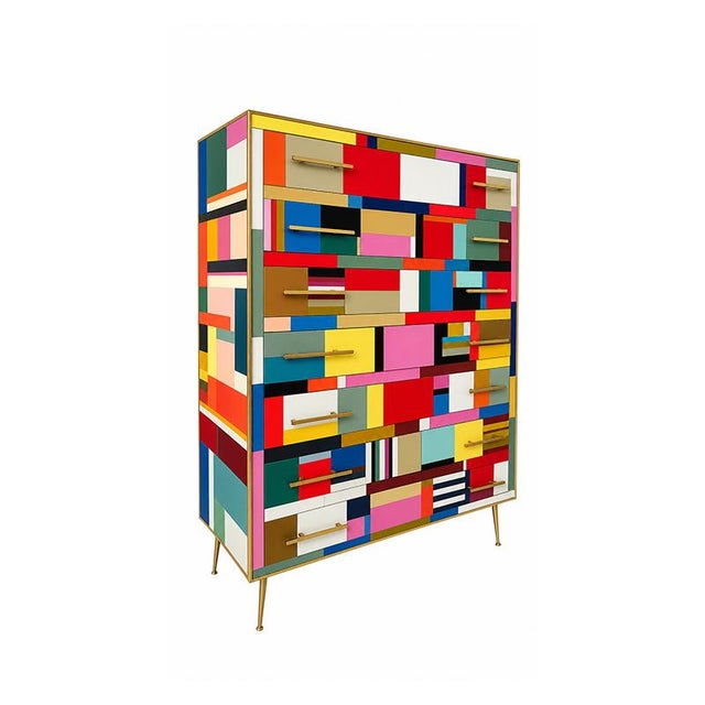 1980s Chest of Drawers with Colored Glass Panels, 1980s For Sale - Image 5 of 8