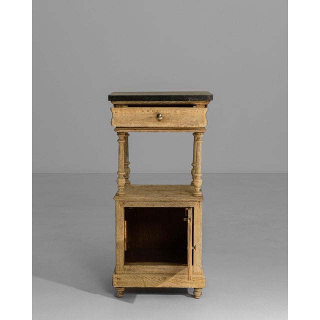 French 1900s Belgian Louis XVI Oak Bedside Table With Bluestone Top For Sale - Image 3 of 18