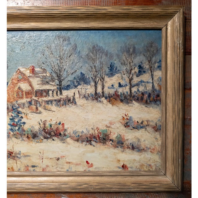 Early 20th Century American Impressionist Landscape Painting With Farmhouse, Unsigned For Sale - Image 4 of 9