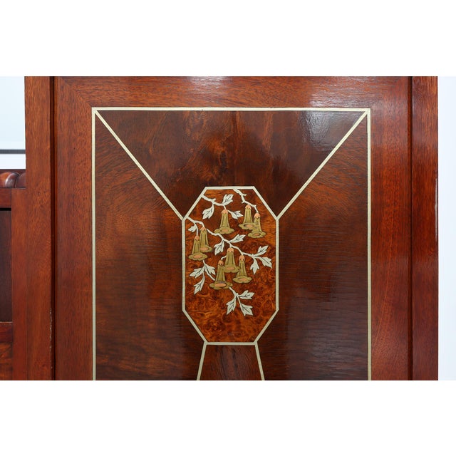 Art Deco Marquetry Cabinet with Wrought Iron Mirror Crest, Belgium, 1920s For Sale - Image 3 of 17