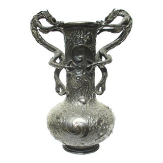 Japanese Edo Double Dragon Handle Bronze Vase Early 19th For Sale