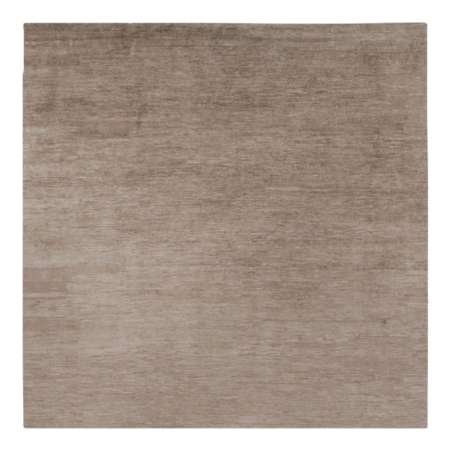 Rug & Kilim’s Oversized Modern Textural Rug in Brown, White and Beige Striae - 14x14 For Sale