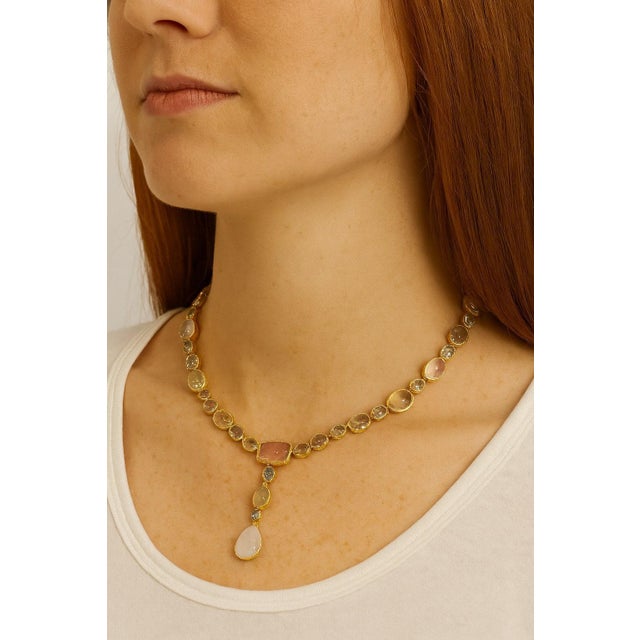 Bochic "Capri" Vintage Aquamarine, Lemon & Rose Quartz, Opal Necklace Set 18K & Silver For Sale - Image 13 of 18