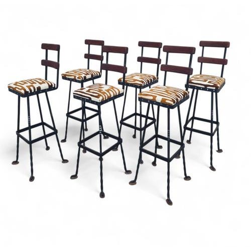 Brown Vintage Brutalist Barstools, 1970s, Set of 6 For Sale - Image 8 of 8