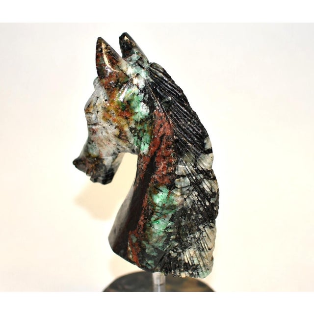 Gemstone Natural Emerald Gemstone Horse Bust Hand Carved For Sale - Image 7 of 11
