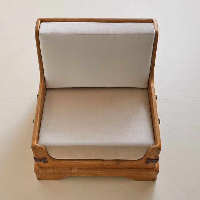 Wood French Oak + Iron Armchair in Almond Velvet, 1950s - 2 Available For Sale - Image 7 of 11